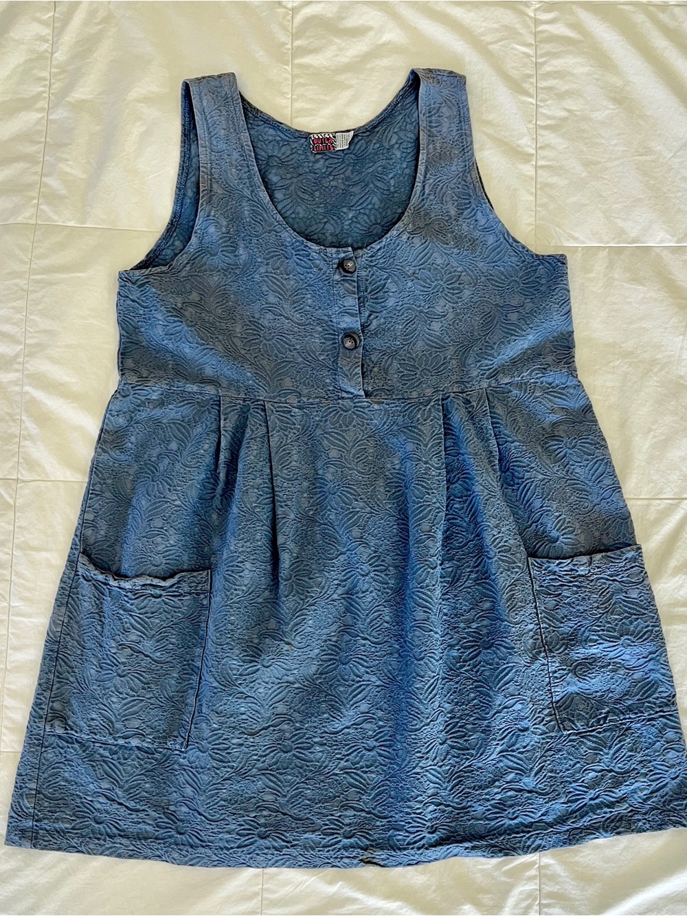 Textured Blue Sleeveless Casual Pocket Dress